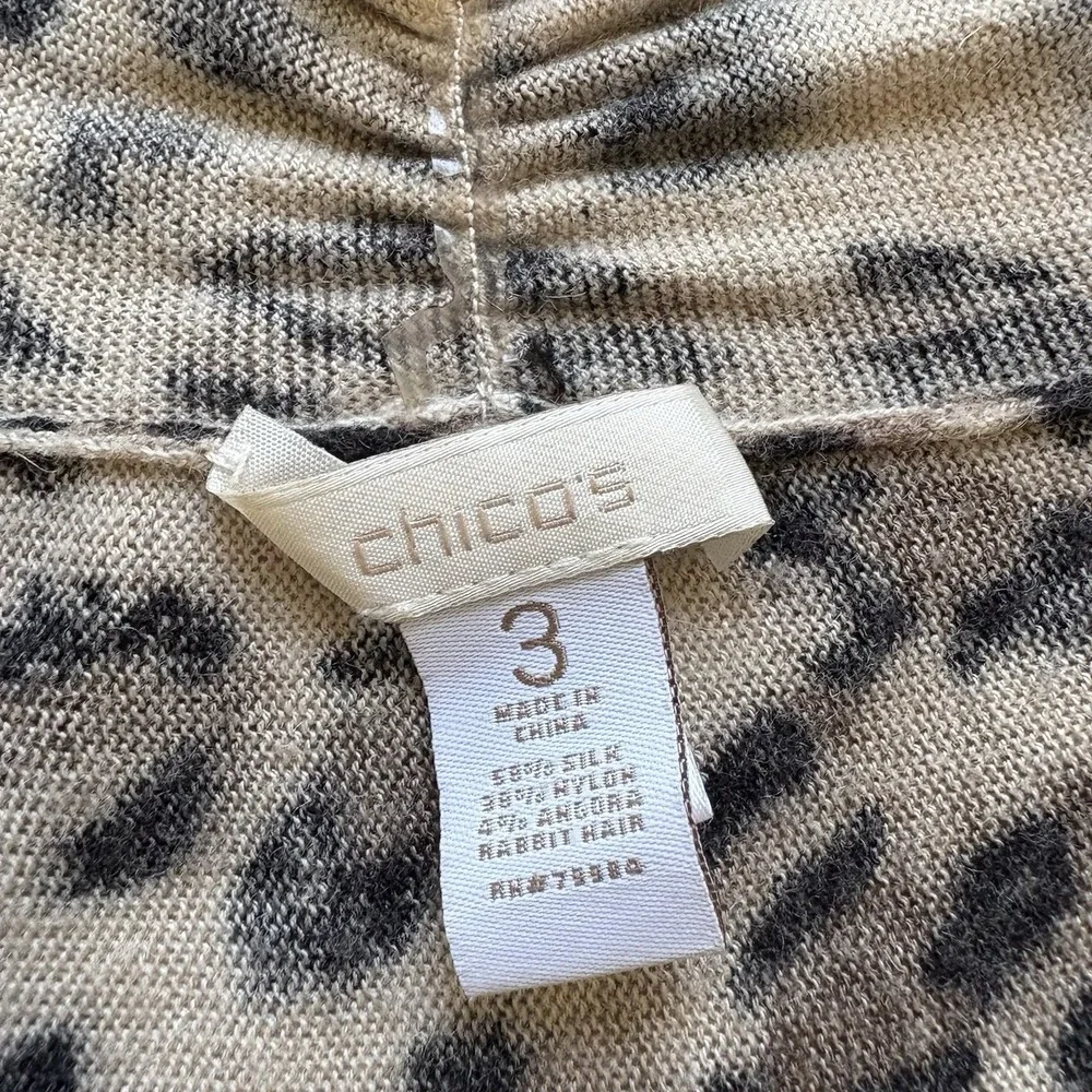Chico's Leopard Print Silk Angora Open Shrug Cardigan Sweater Sz 3 A3259
